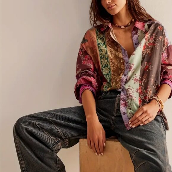 * *NEW BOUTIQUE PATCHWORK PRINT SHIRT* - Picture 4 of 5